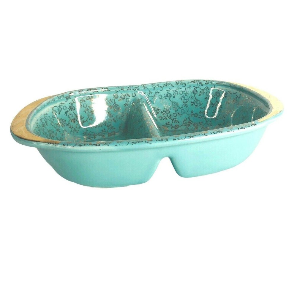 Pearl China CO Robin BLue Egg Divided Dish Gold - Picture 2 of 8